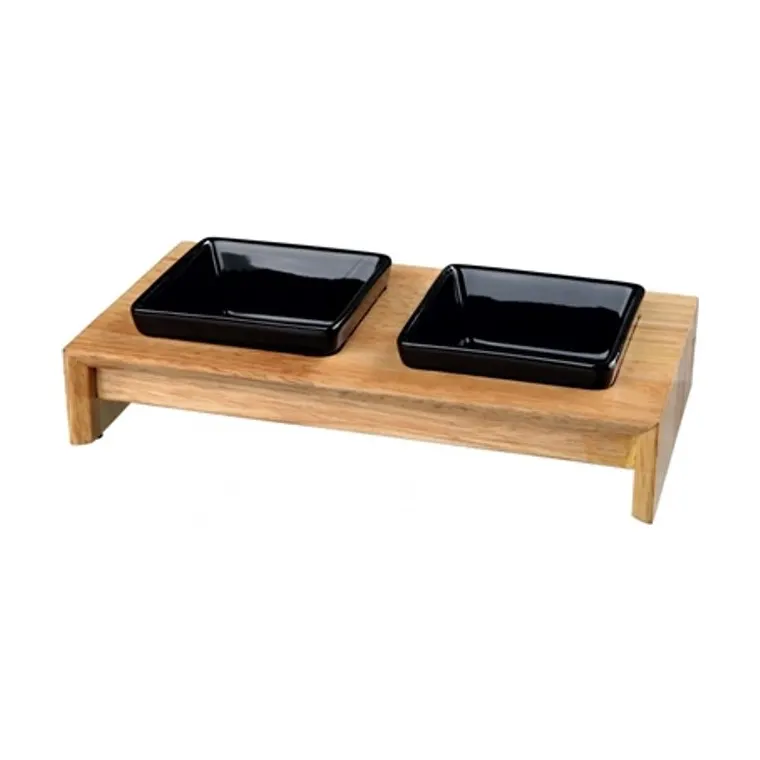 Trixie voerset keramiek met houten onderstel, zwart, 200 ml 28 x 15 x 5 cm