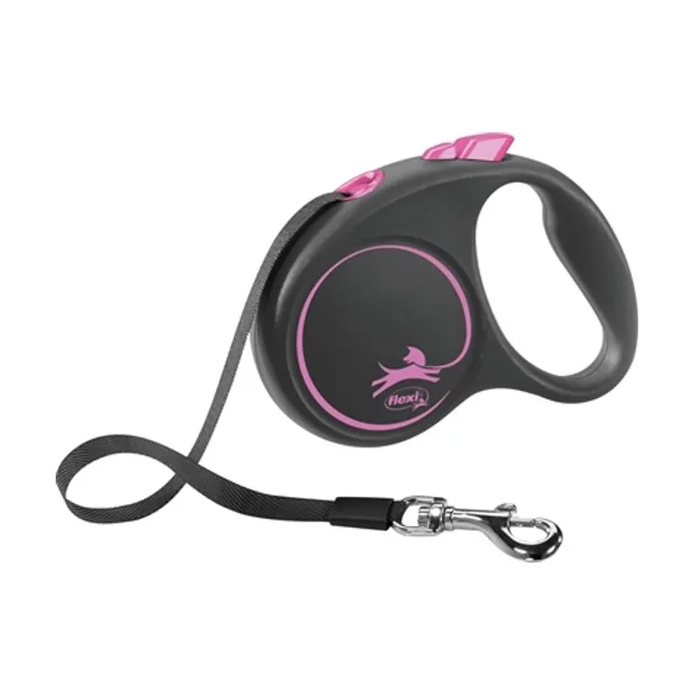 Flexi rolriem Black Design Tape, roze, S 5 m tot 15 kg