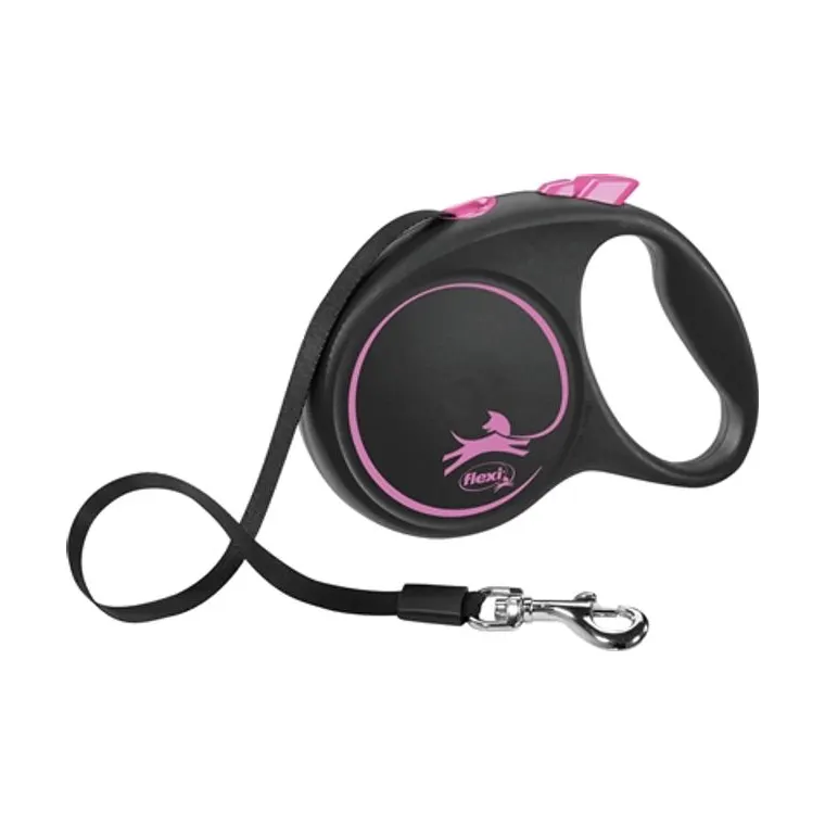 Flexi rolriem Black Design Tape, roze, M 5 m tot 25 kg