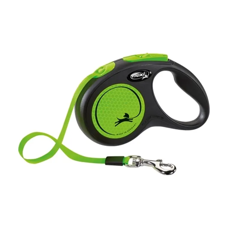Flexi rolriem New Classic Neon Tape, zwart/groen, S 5 m tot 15 kg