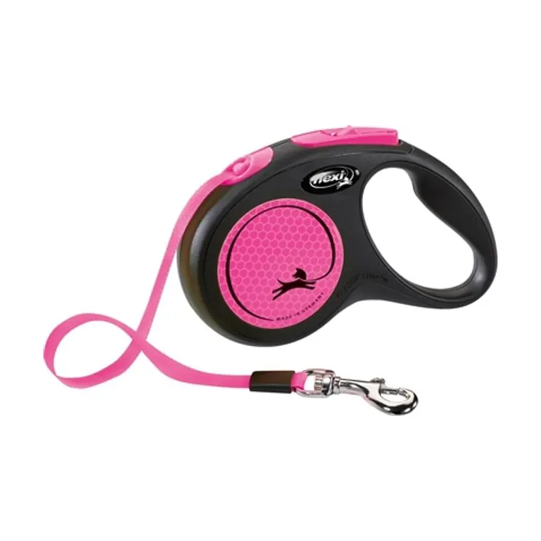Flexi rolriem New Classic Neon Tape, zwart/roze, S 5 m tot 15 kg