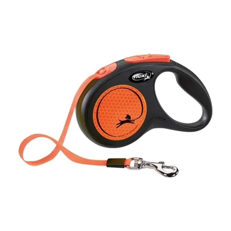 Flexi rolriem New Classic Neon Tape, zwart/oranje, S 5 m tot 15 kg