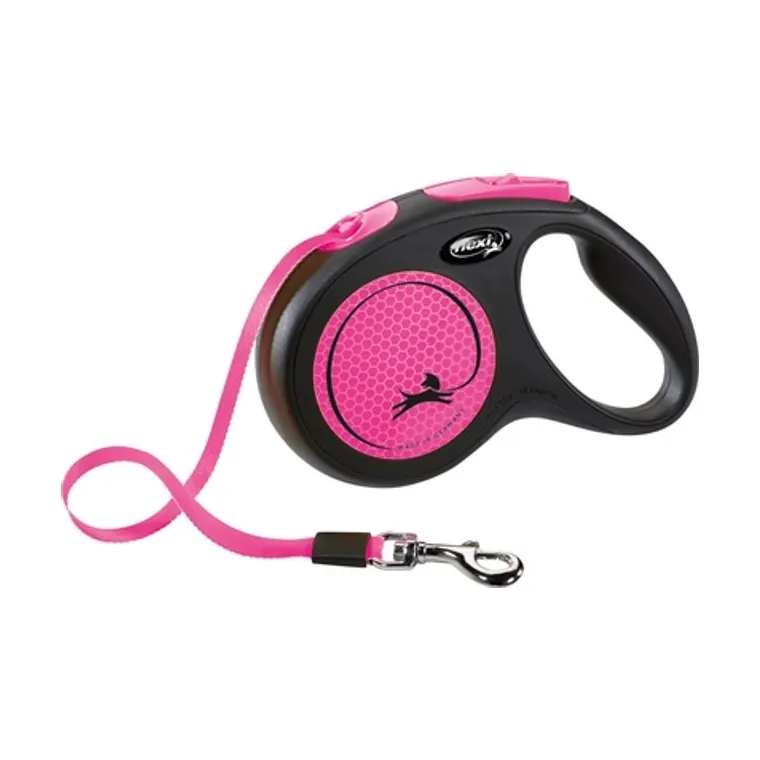 Flexi rolriem New Classic Neon Tape, zwart/roze, M 5 m tot 25 kg