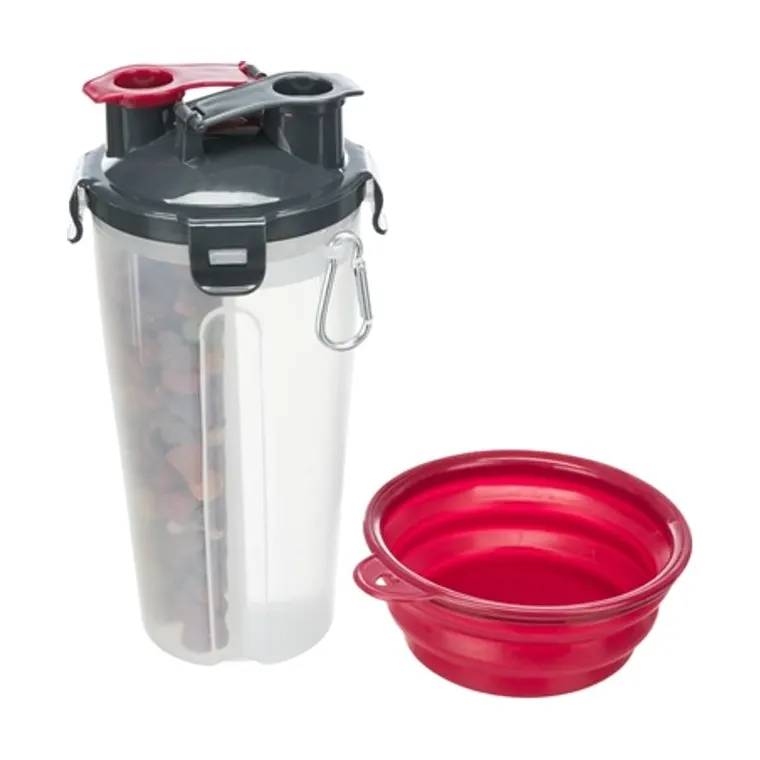 Trixie water- en voerfles inclusief reisbak kunststof/siliconen, 2 x 350 ml 11 x 11 x 23 cm