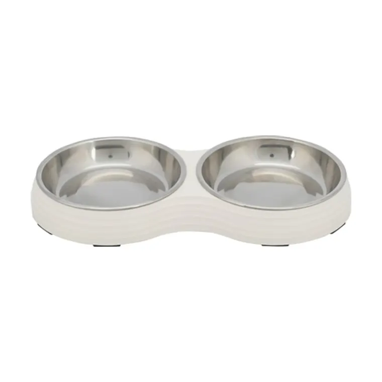 Trixie voerbak kat dubbel melamine/RVS, wit, 2 x 200 ml 27 x 14 x 3 cm