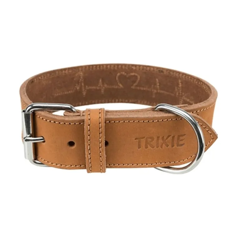 Trixie hondenhalsband Rustic vetleer Heartbeat, bruin, 38-47 x 4 cm