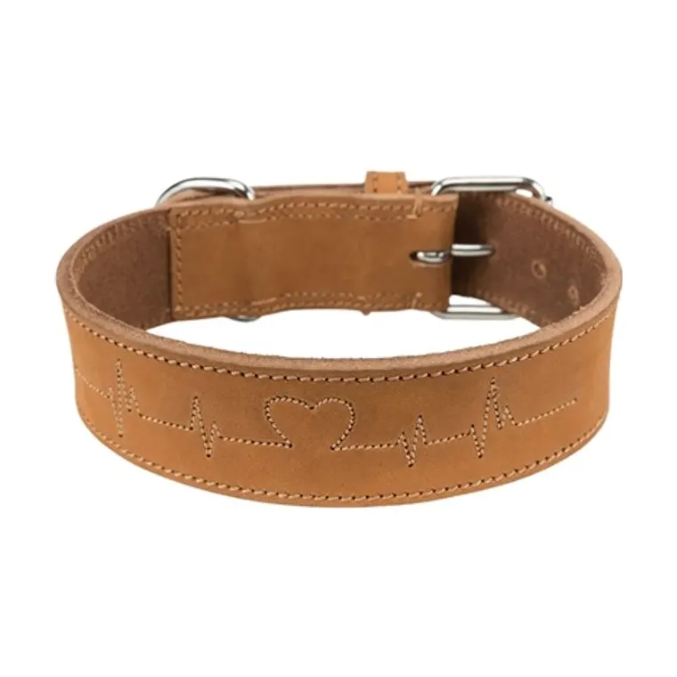 Trixie hondenhalsband Rustic vetleer Heartbeat, bruin, 47-55 x 4 cm