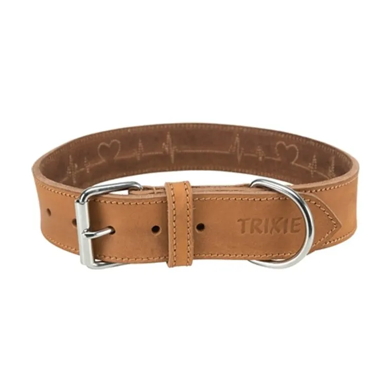 Trixie hondenhalsband Rustic vetleer Heartbeat, bruin, 55-65 x 4 cm