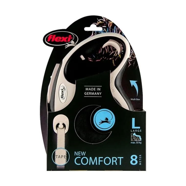 Flexi rolriem New Comfort Tape, zwart, L 8 m