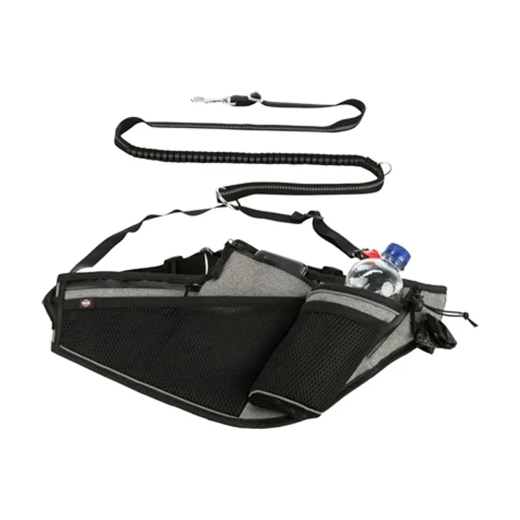 Trixie joggingriem met lijn, grijs/zwart, 115-150 x 2 cm/70-130 x 23 cm