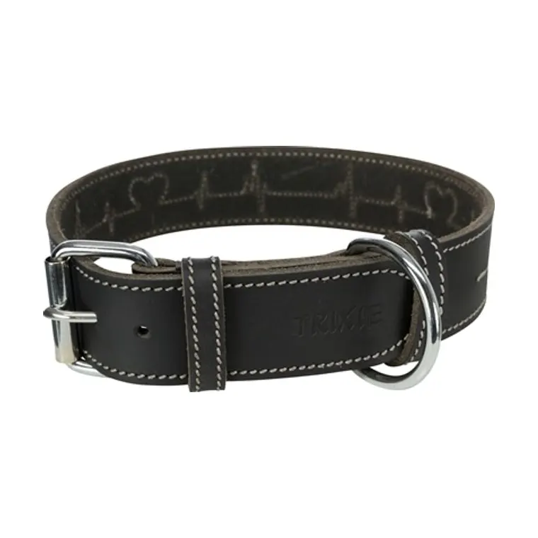 Trixie hondenhalsband Rustic vetleer Heartbeat, zwart, 55-65 x 4 cm