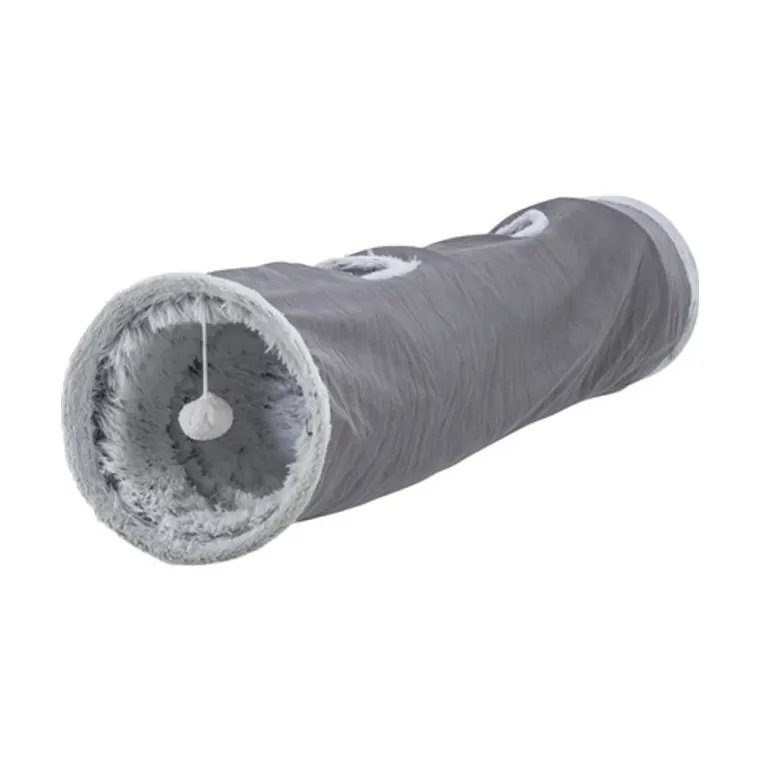 Trixie katten speeltunnel Harvey velours/pluche, grijs, 116 x 27 cm