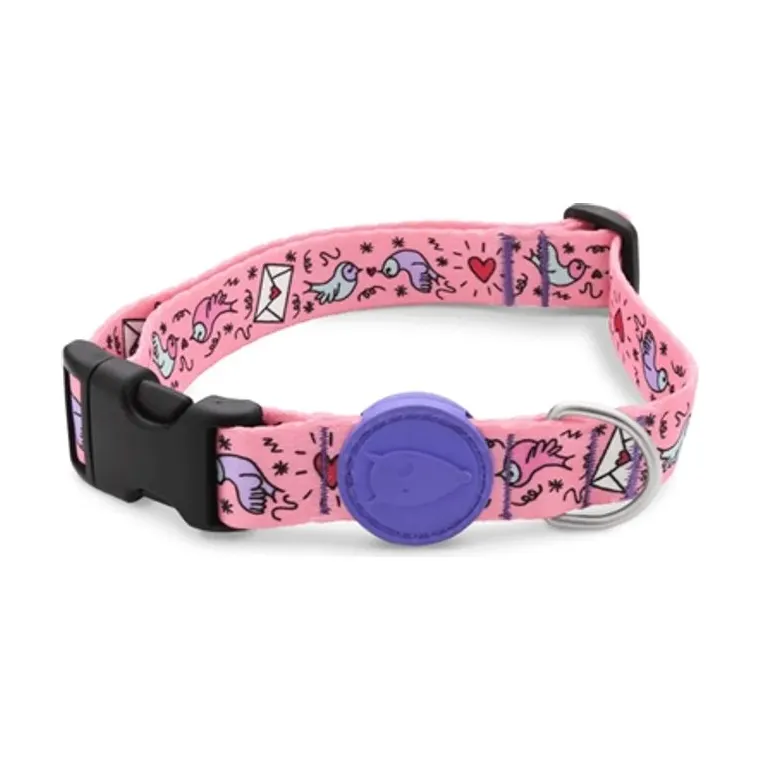 Morso hondenhalsband gerecycled Sweet Tweet, roze, 30-42 x 1,5 cm