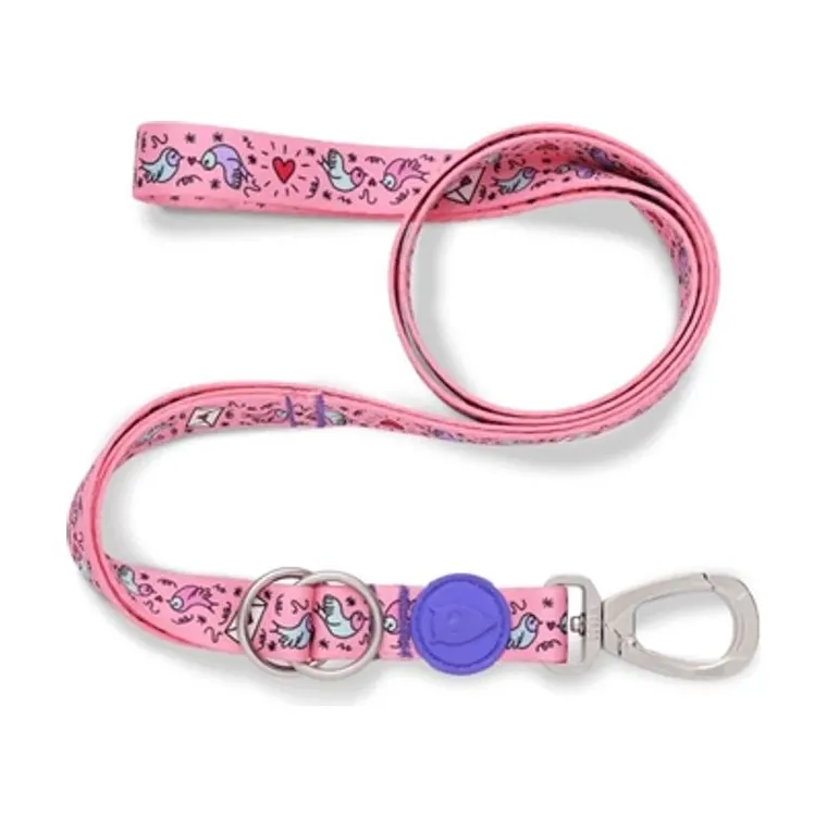 Morso hondenriem verstelbaar gerecycled Sweet Tweet, roze, 75-230 x 1,5 cm 4-20 kg