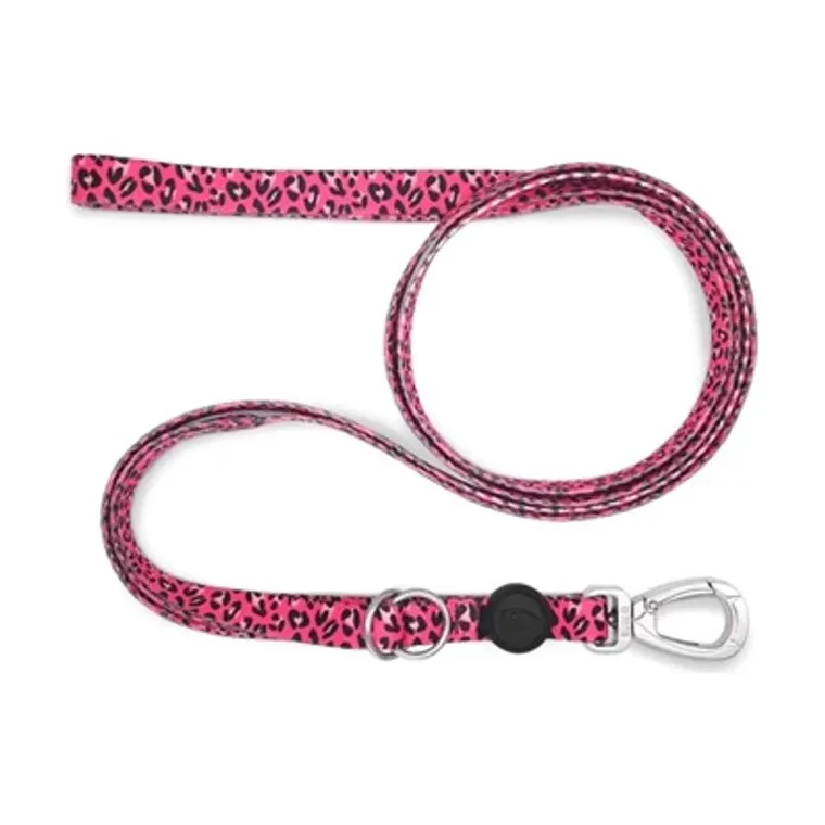 Morso hondenriem verstelbaar gerecycled Bubble, luipaardprint roze, 65-200 x 2,5 cm 20-80 kg