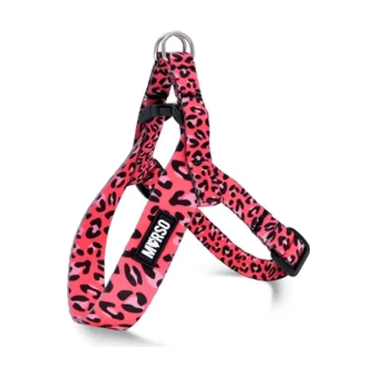 Morso mini hondentuig verstelbaar gerecycled Bubble, luipaardprint roze, 32-41 x 2,5 cm
