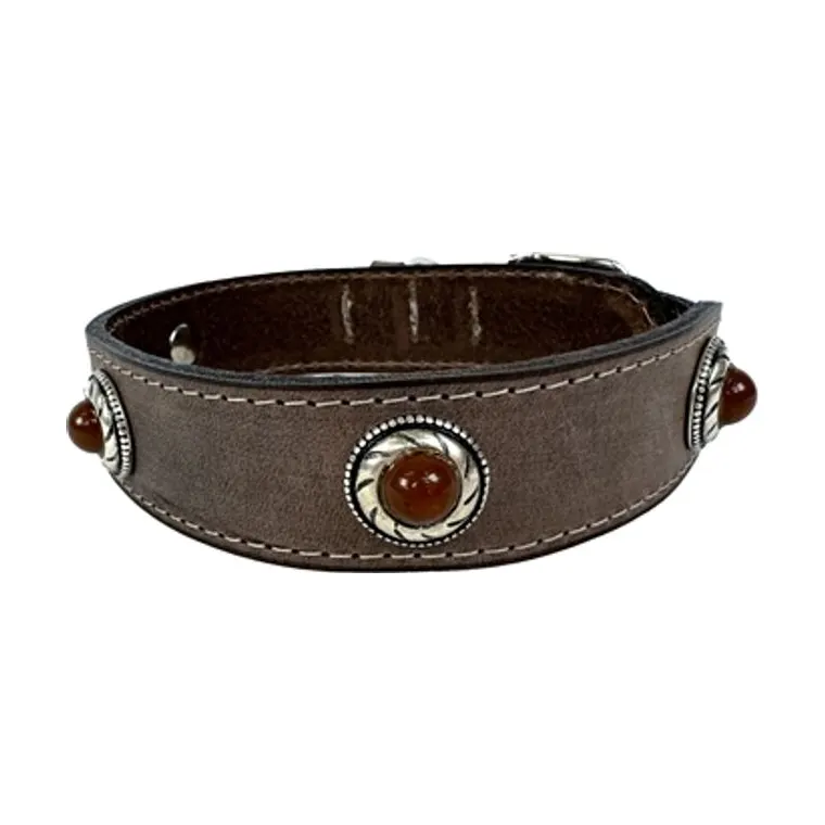 Sazzz hondenhalsband Boho Treasure Stone vintage leer, bruin, 42-50 x 3,5 cm