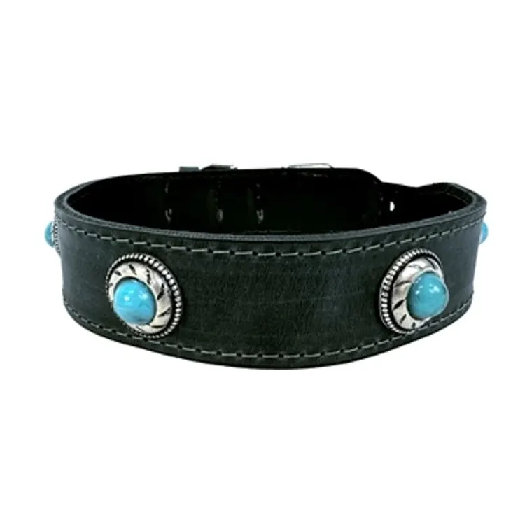 Sazzz hondenhalsband Boho Treasure Stone vintage leer, antraciet, 42-50 x 3,5 cm