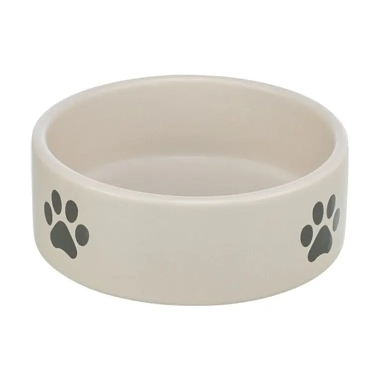 Trixie voerbak/drinkbak hond pootmotief keramiek, lichtgrijs/grijs, 300 ml 12 cm