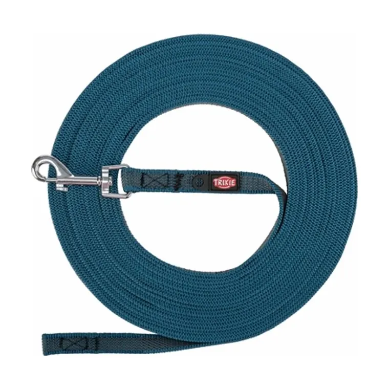Trixie hondenriem sleeplijn met rubber antislip, petrol blauw, S/M 5 m x 1,5 cm