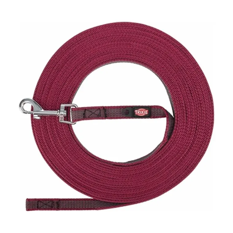 Trixie hondenriem sleeplijn met rubber antislip, Sangria rood, S/M 10 m x 1,5 cm