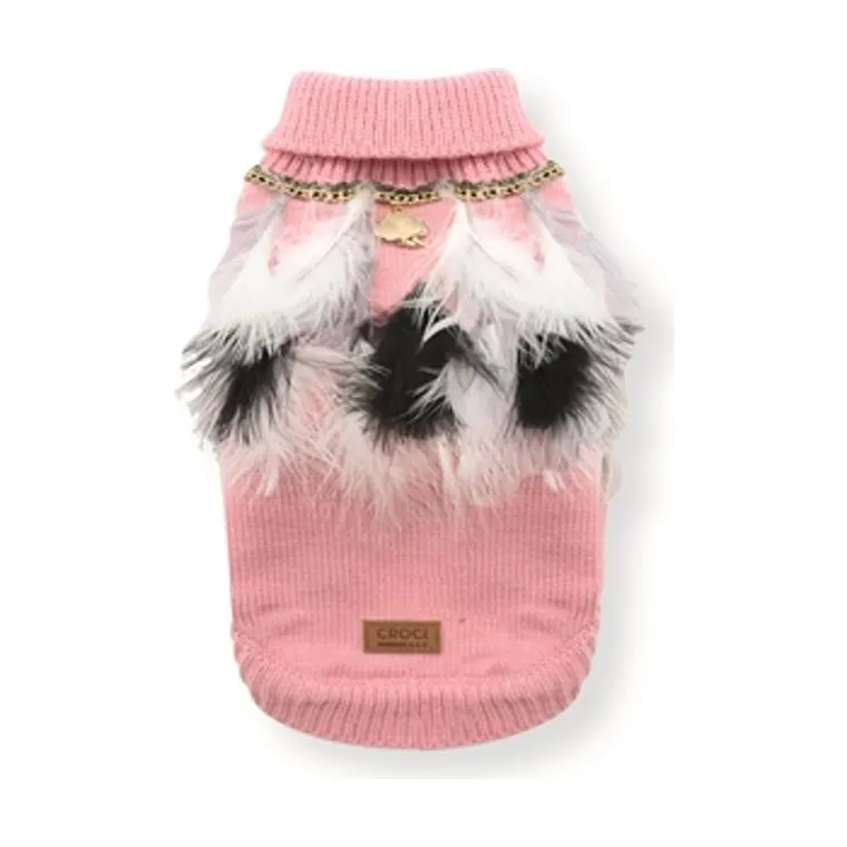 Croci - Dog Sweater feathers pink/white, 25 cm