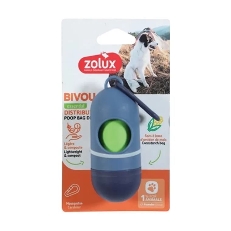 Zolux Bvk Poop Bag Holder + 15 Bags blue, 4 × 4 × 14 cm