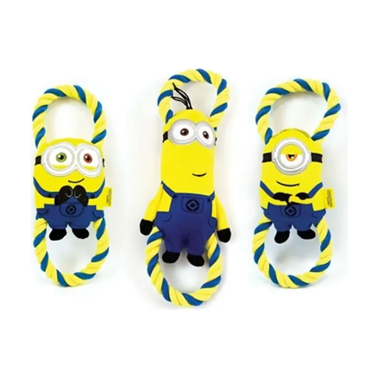 Minions pluche Bob/Stuart/Kevin aan flostouw, 28 cm