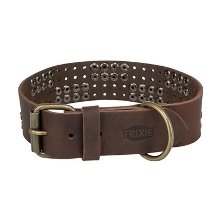 Trixie hondenhalsband Rivet Rustic vetleer, donkerbruin, S-M 34-40 x 3 cm