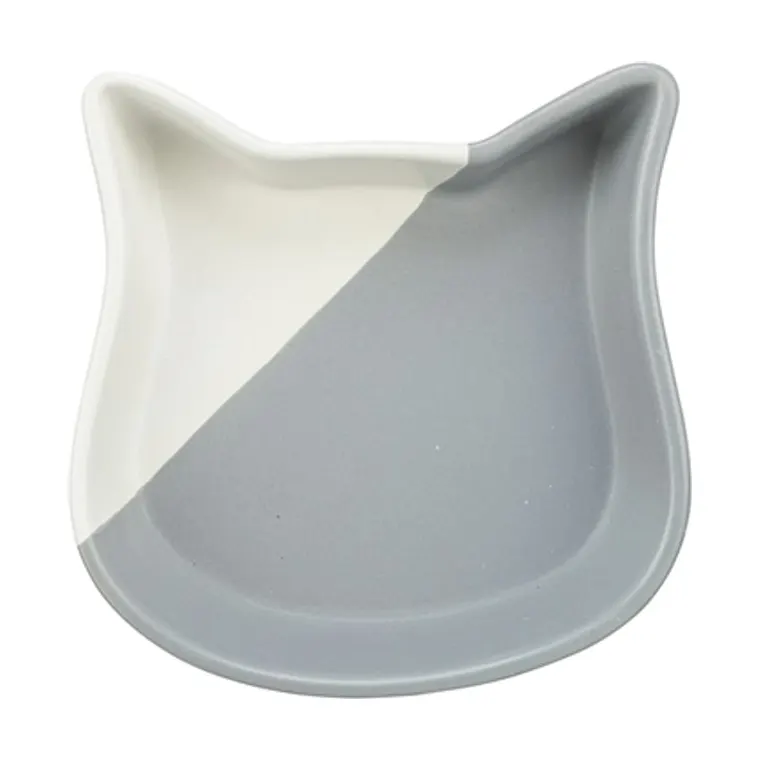 Trixie voerbak kat kattenkop keramiek, grijs/wit, 13 cm 200 ml