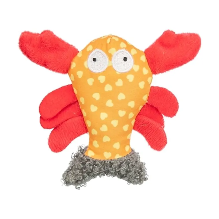 Trixie kreeft stof/pluche met kattenkruid, oranje, 9 cm