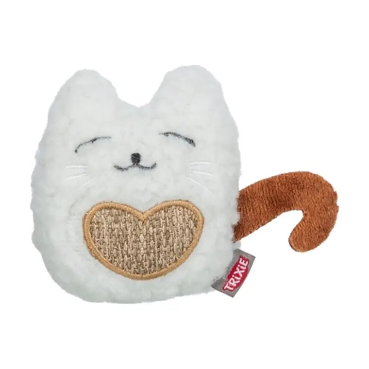 Trixie kat stof/pluche met kattenkruid, wit/beige, 8 cm