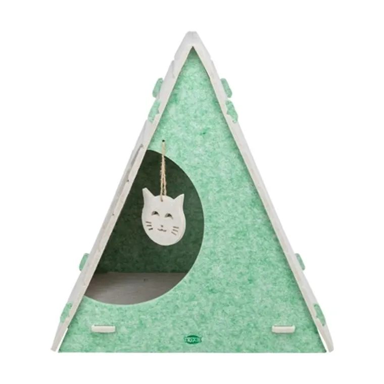 Trixie kattenmand speelbox Lucy driehoekig vilt, zand/groen, 46 x 38 x 50 cm