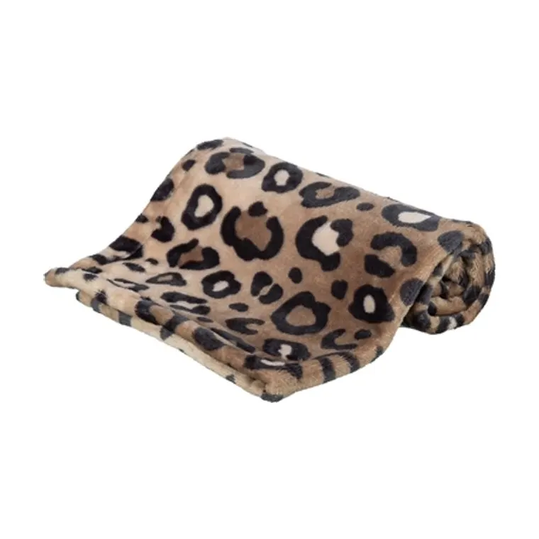 Trixie hondendeken luipaardprint zachte pluche, panterprint bruin, 100 x 70 cm