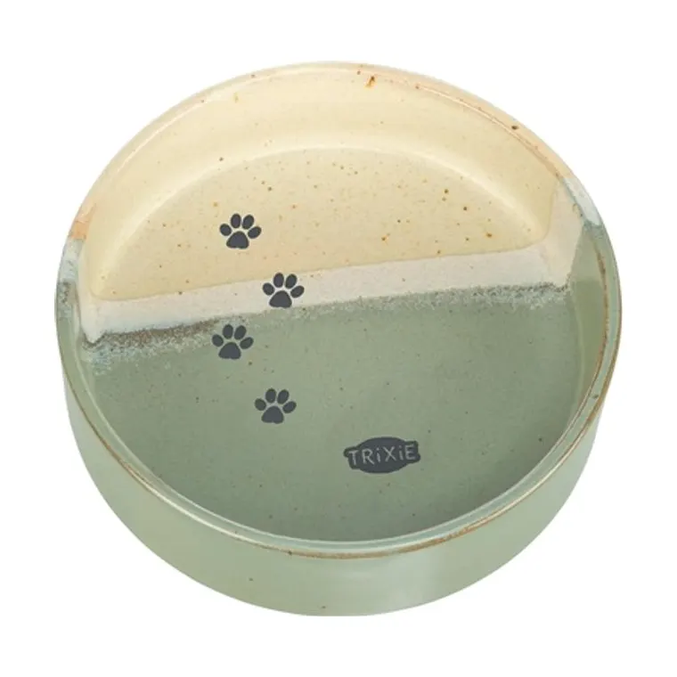 Trixie voerbak/drinkbak met pootprint keramiek, groen/beige, 12 x 12 x 3,5 cm