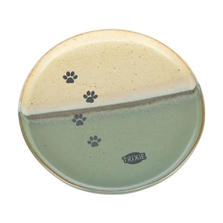 Trixie voerbak/drinkbak kat keramiek, groen/beige, 16 x 16 x 2 cm
