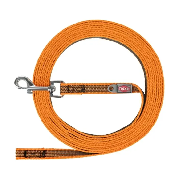 Trixie sleeplijn met rubber bekleed zonder handlus, oranje, 15 m x 1,5 cm