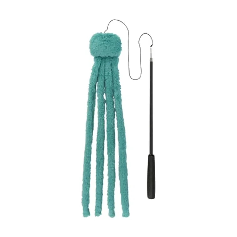 Trixie kattenhengel telescopisch grote katten met pluche octopus, groen, 106 cm