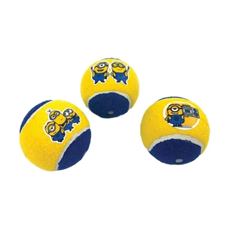 Minions Squeaky tennisballen met piep, geel/blauw, 6,5 cm